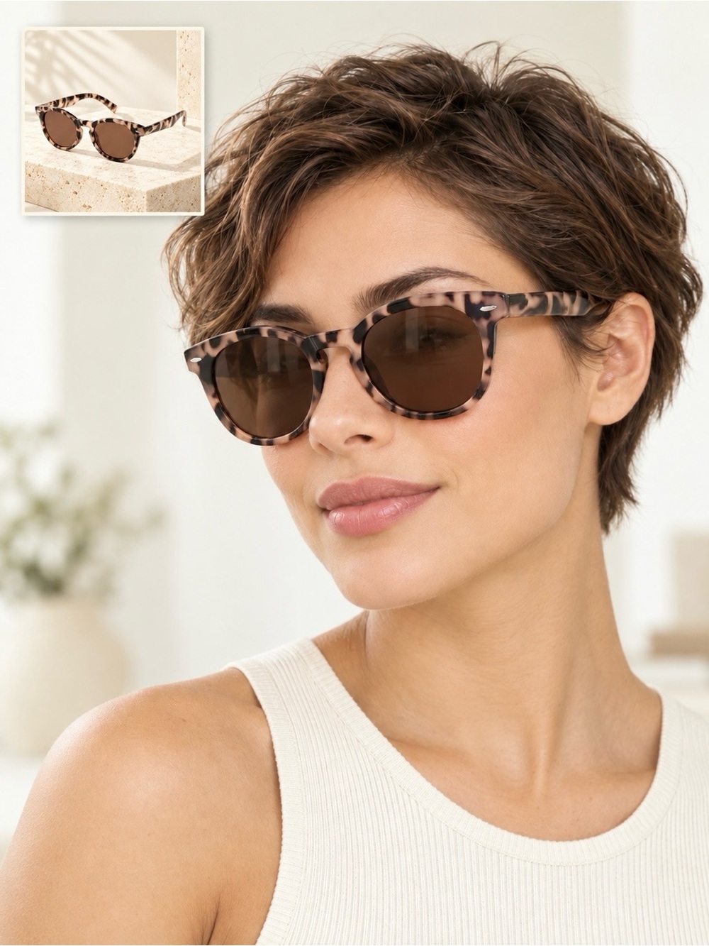 J. Crew Round-Frame Sunglasses Blonde Tort 100% UV Protection Block UVB-UVA